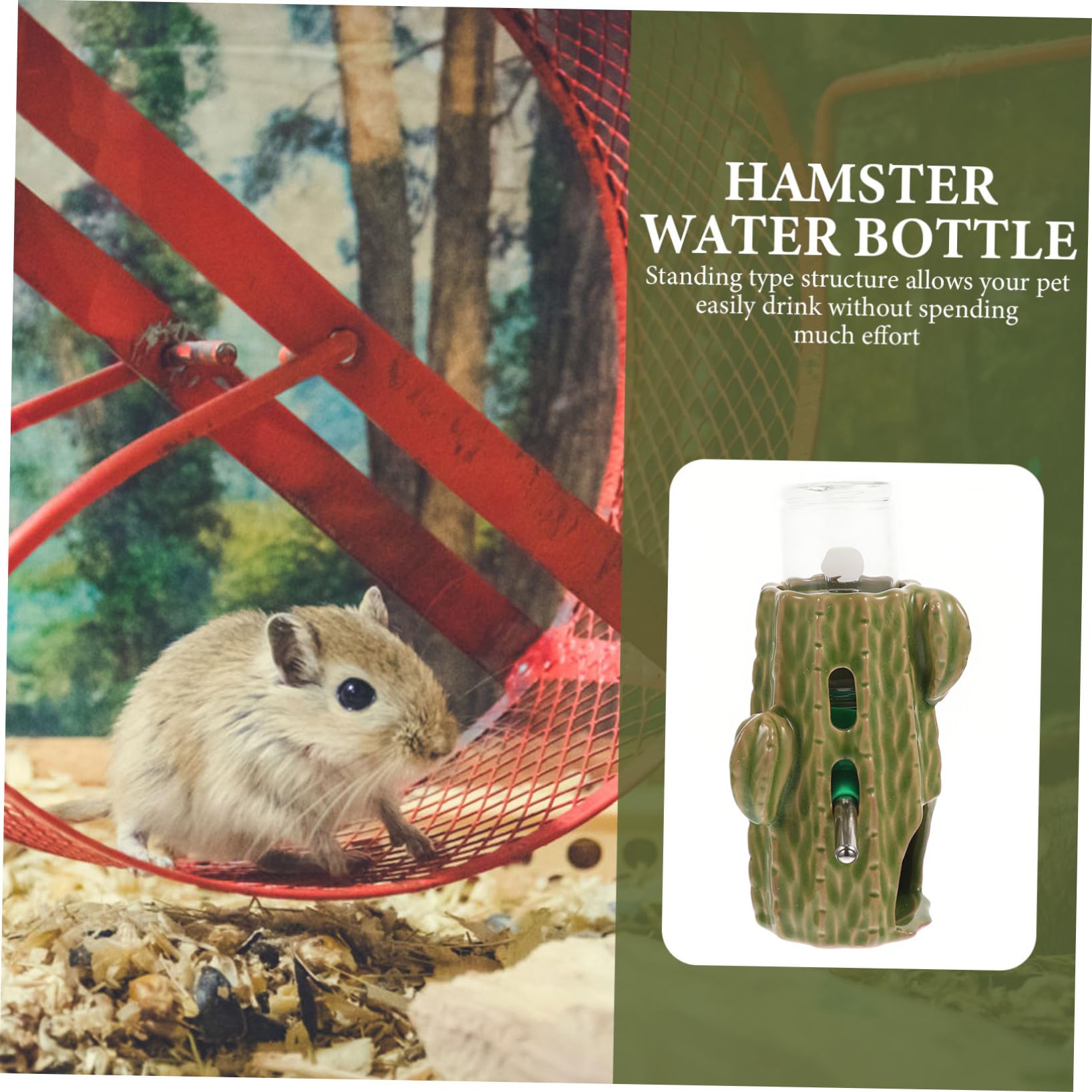 Bebedero Vertical y Comedero para Hámster Cobaya Conejo Erizo Jerbo Ratón Cerámica Cactus 80ml