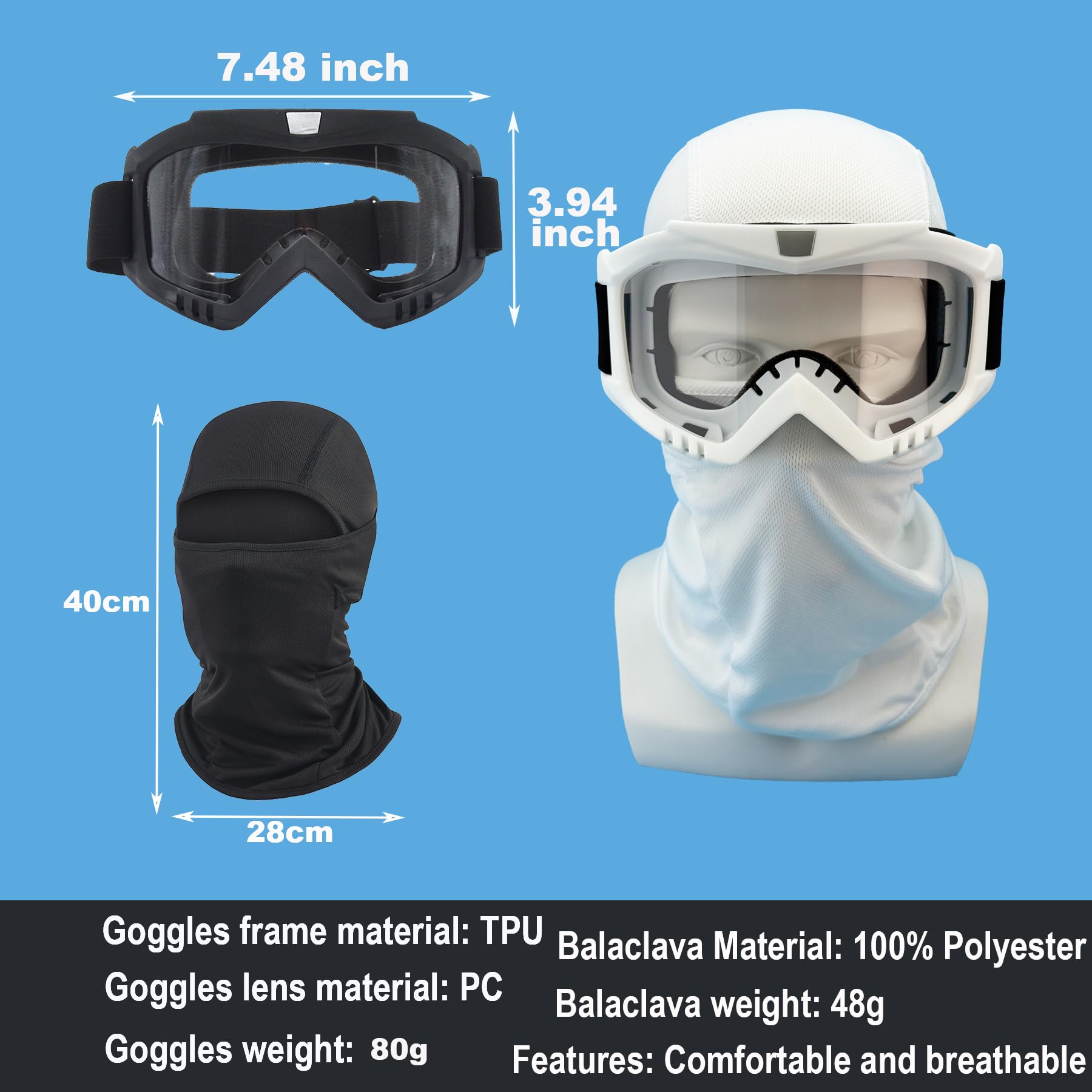 LJDJ Dirt Bike Goggles With UV Protection & Attached Balaclava - Motocross, ATV, Off-Road Riding Glasses - View #9