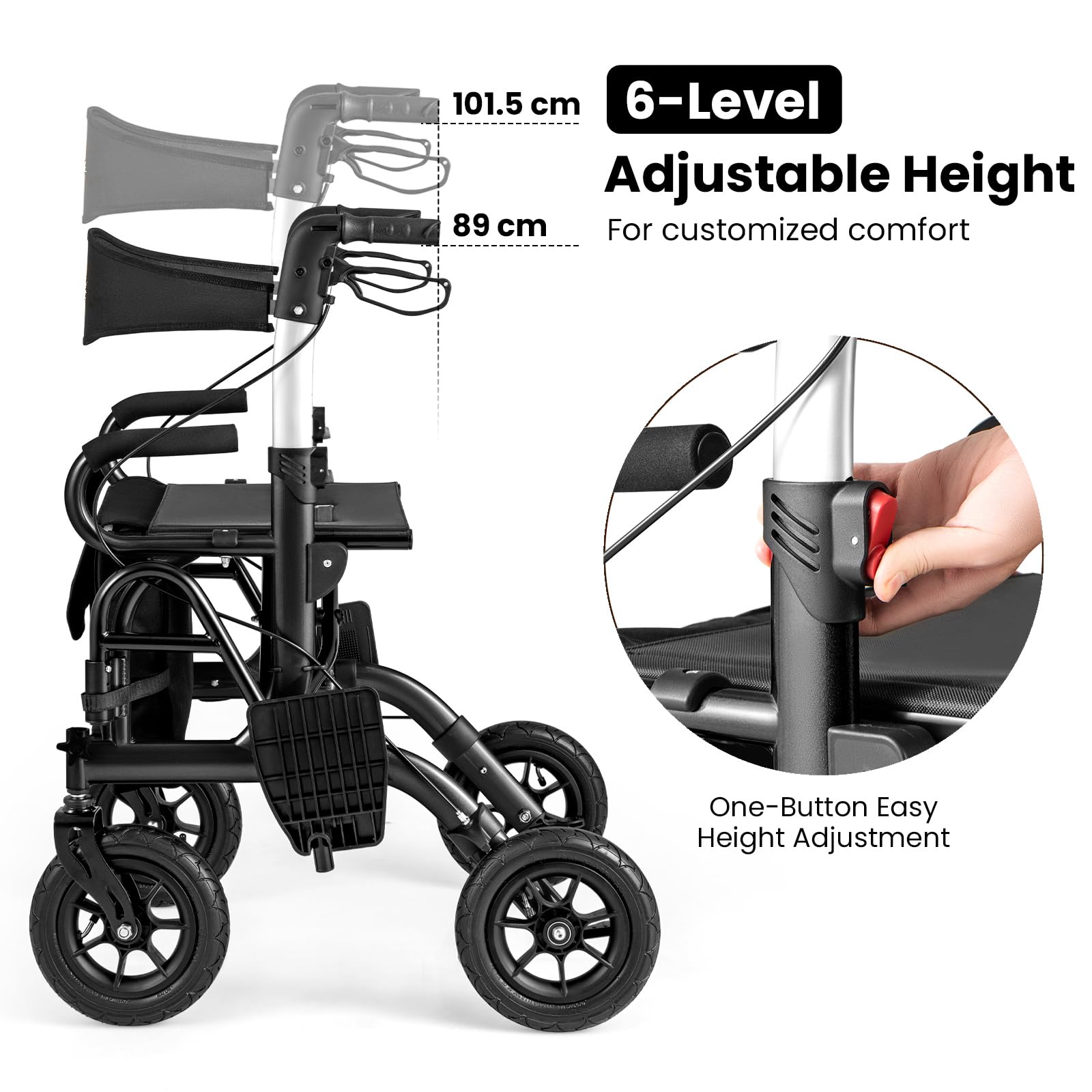 HOMASIS Deambulatori a 4 Ruote Pieghevole, Leggero/Facile da Piegare/Sedile Regolabile in Altezza, Rollator Deambulatore, Ausili per la Deambulazione per Disabili, Anziani (Nero)