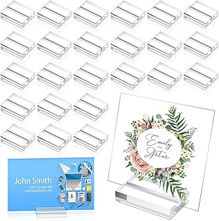 25 PCS Clear Acrylic Sign Holders, Acrylic Stands Place Card Holders, Table Number Stands Desktop Clear Card for Retail Shop Cafe Wedding Banquet Buffet Events (25)