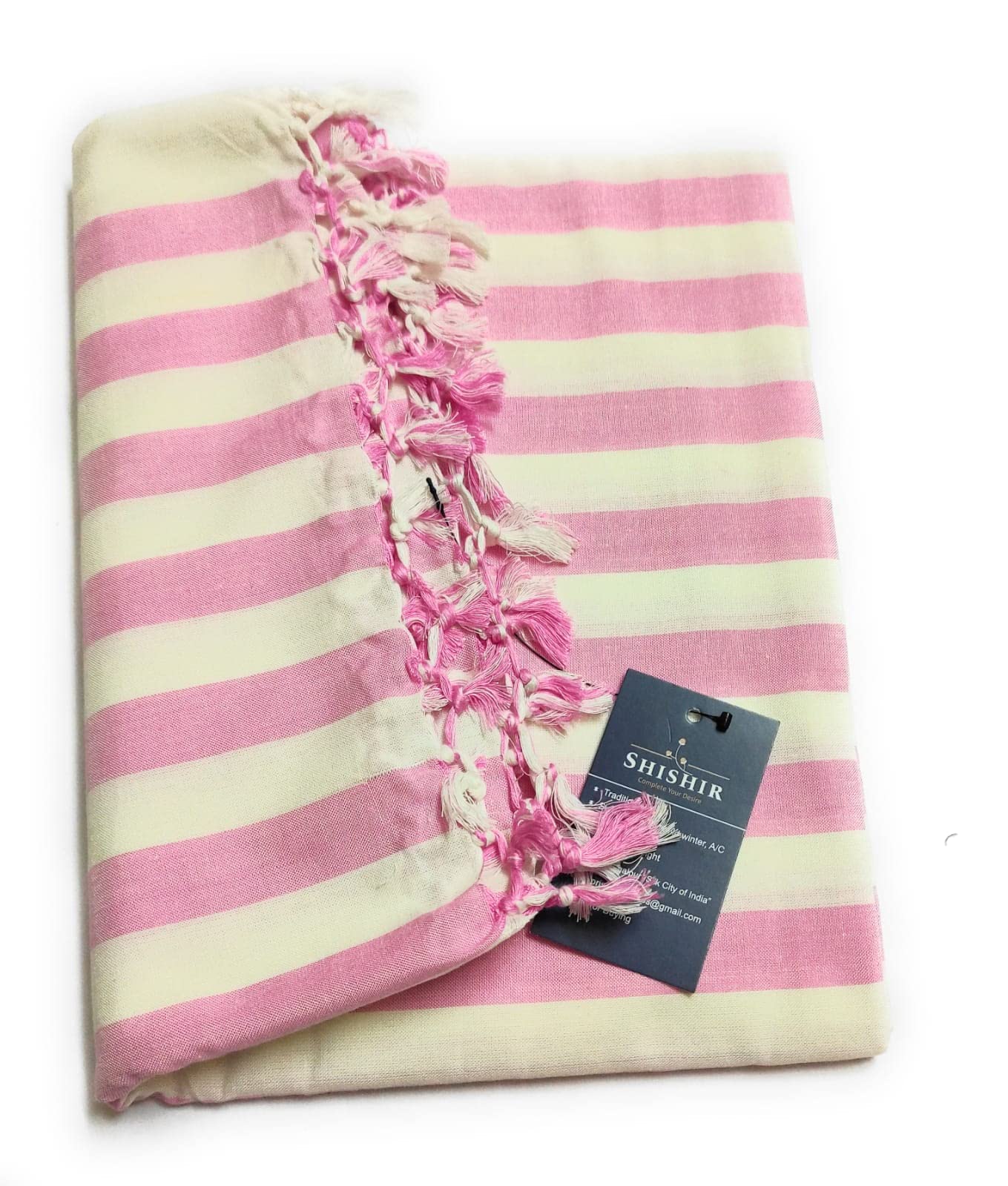 SHISHIR Handloom Bhagalpuri Cotton Chadar-250 TC Pink White Premium (Size Single)-image-40