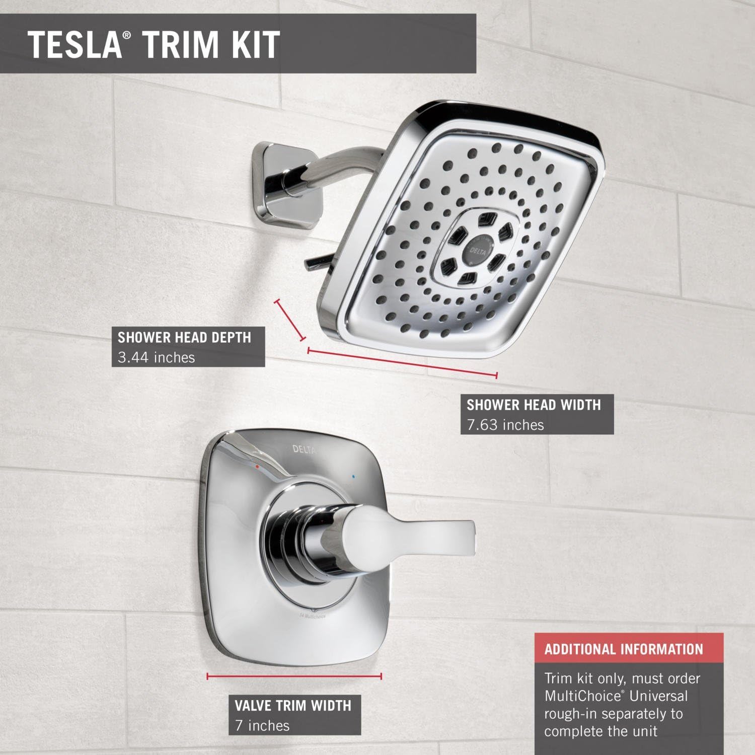 Lіmіtеd Stосk Delta Faucet Tesla 14 Series Single-Function Shower Trim Kit with Three-Spray Touch-Clean H2Okinetic Shower Head, Chrome T14252 (Valve Not Included)