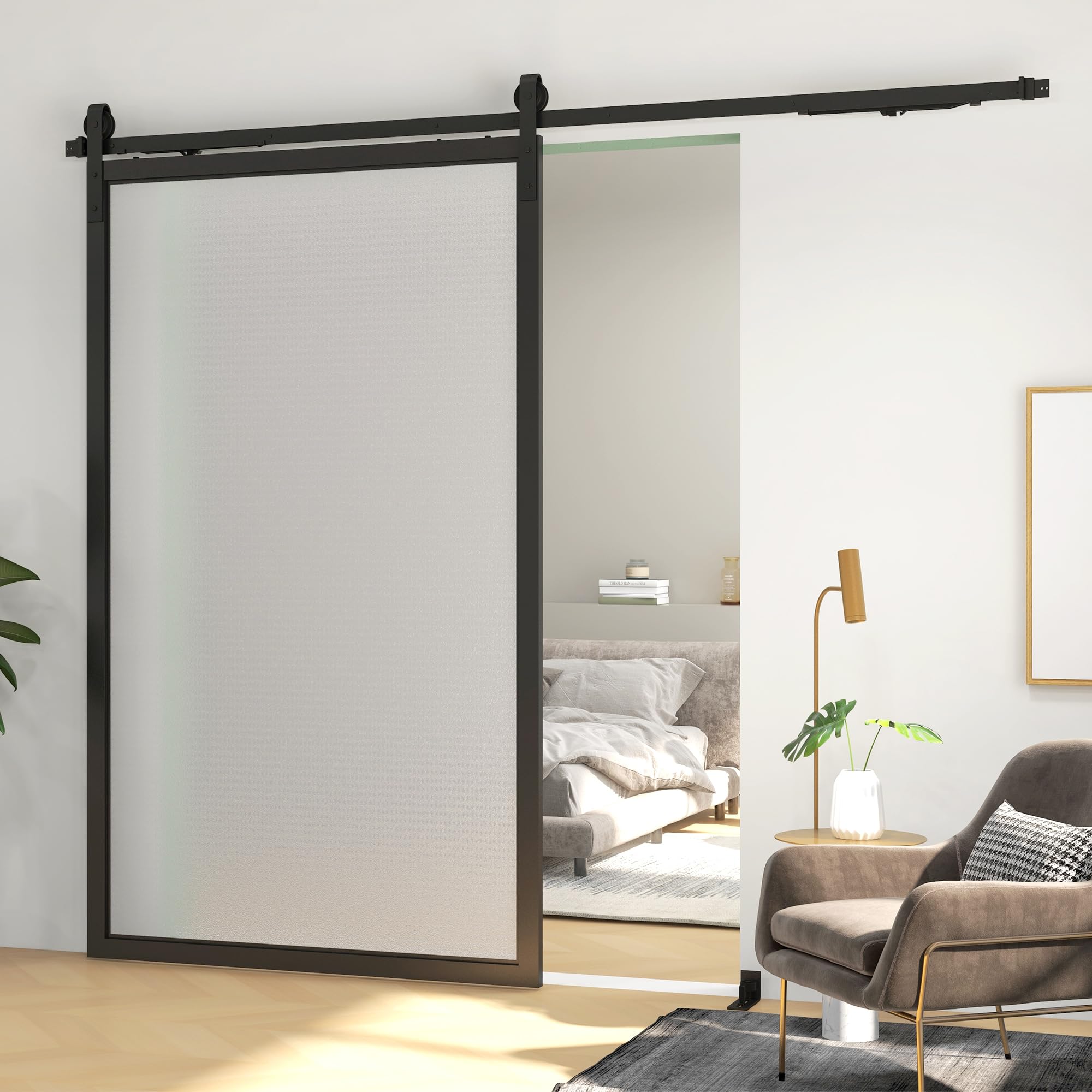 HOMCOM 244 CM quincaillerie de porte coulissante sans perçage kit de rail pour porte de grange simple en acier avec cintre en forme de J - noir