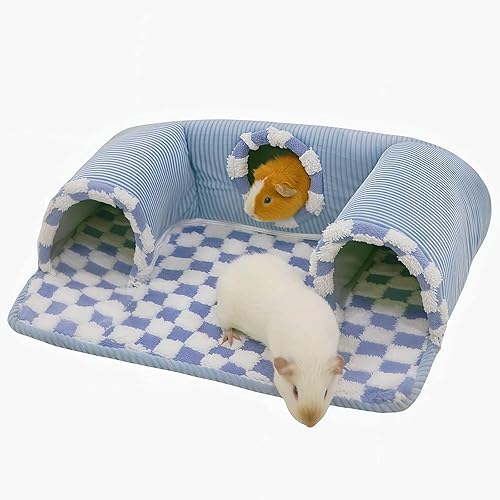 Lfokd Guinea Pig Hideout Tunnel with Warm Bed for Small Pet 3 Cave Small Animal Tunnel Toy Cages Blue - blue