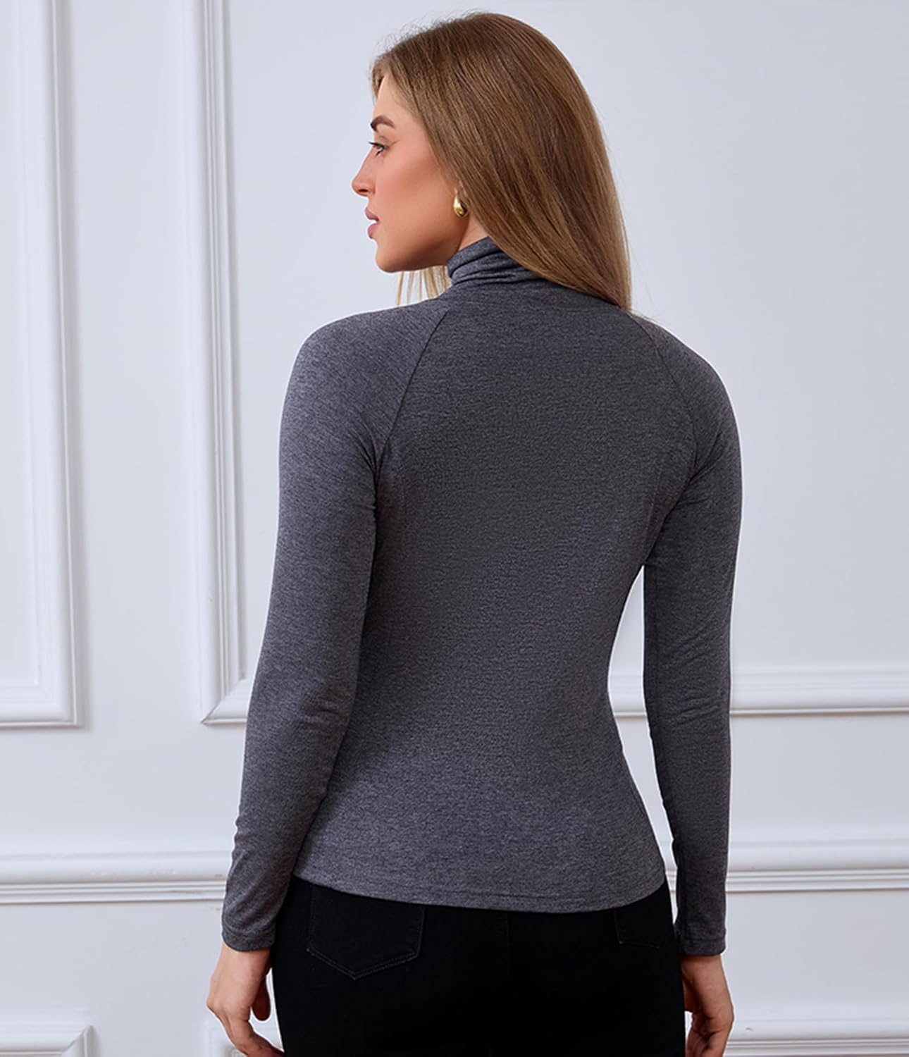 Women's Lightweight Turtleneck Long Sleeve Shirts Slim Fit Thermal Underwear Tops Winter Clothes - Image 3