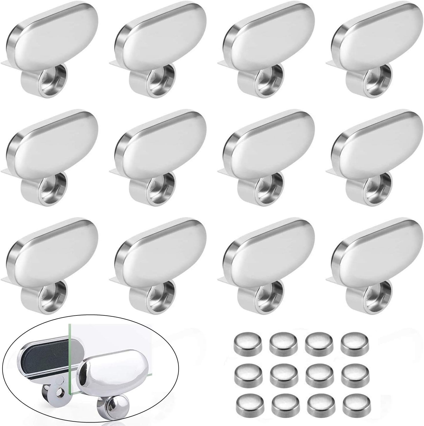 PHAETON 12PCS Zinc Alloy Mirror Floating Glass Clip Set Wall-Mounted Mirrors Bracket/Clip Bathroom Mirrors Supporting Sheet Nail Dresser Mirror Fixed Fitting (Ellipse)