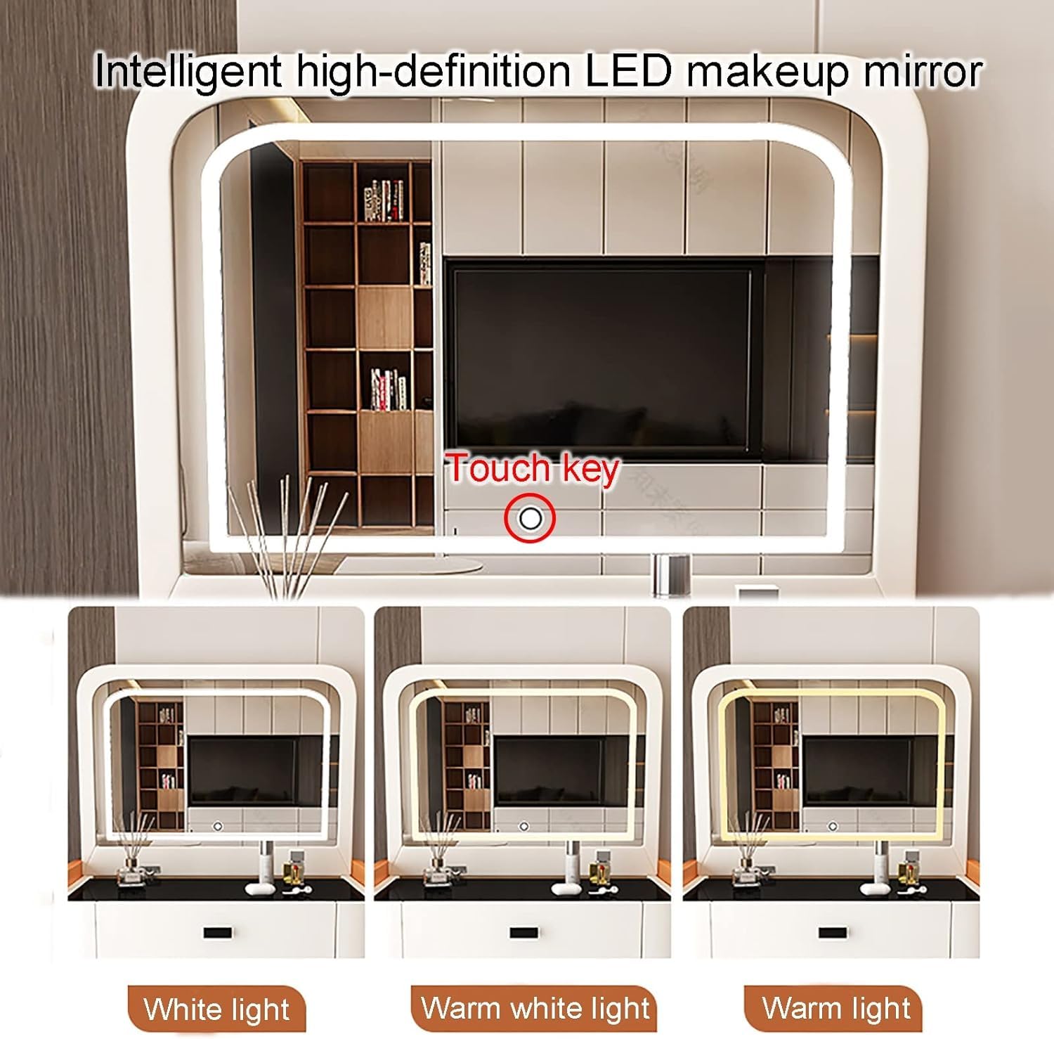 Zestaw kosmetyków do makijażu LED ze szkłem hartowanym, podwójna szuflada, wyściełany, nowoczesny design, domowe biurko kosmetyczne dla entuzjastów makijażu i profesjonalistów