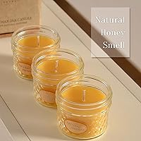 Vista 4 de DEYBBY Juego de 3 velas en tarro de cera de abejas, velas de cera de abejas, regalo de 18 horas de combustión, vela de cera de abejas para cena