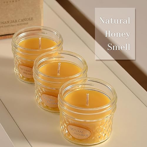 Miniatura 4 de DEYBBY Juego de 3 velas en tarro de cera de abejas, velas de cera de abejas, regalo de 18 horas de combustión, vela de cera de abejas para cena,