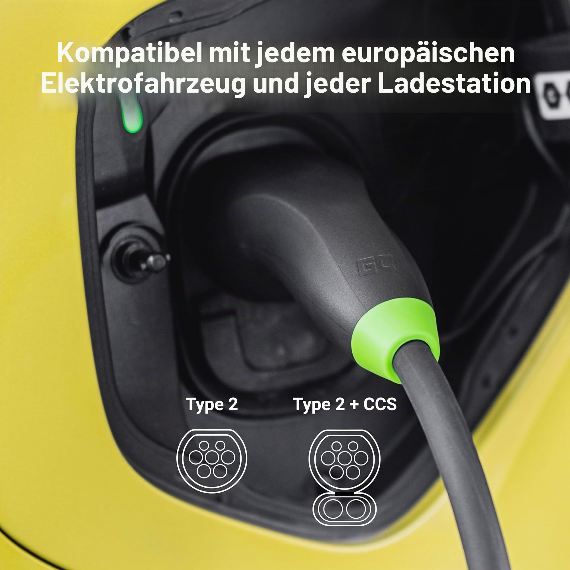 Green Cell GC Snap Typ 2 Ladekabel 11kW 7m 16A für EV Elektroautos Typ 2 auf Typ 2 3-Phasig TÜV Kompatibel mit Model Y 3 S X, ID.3, ID.4, ID.5, Q4 e-tron, 500e, IONIQ 5, Kona EV inkl. Premium Koffer