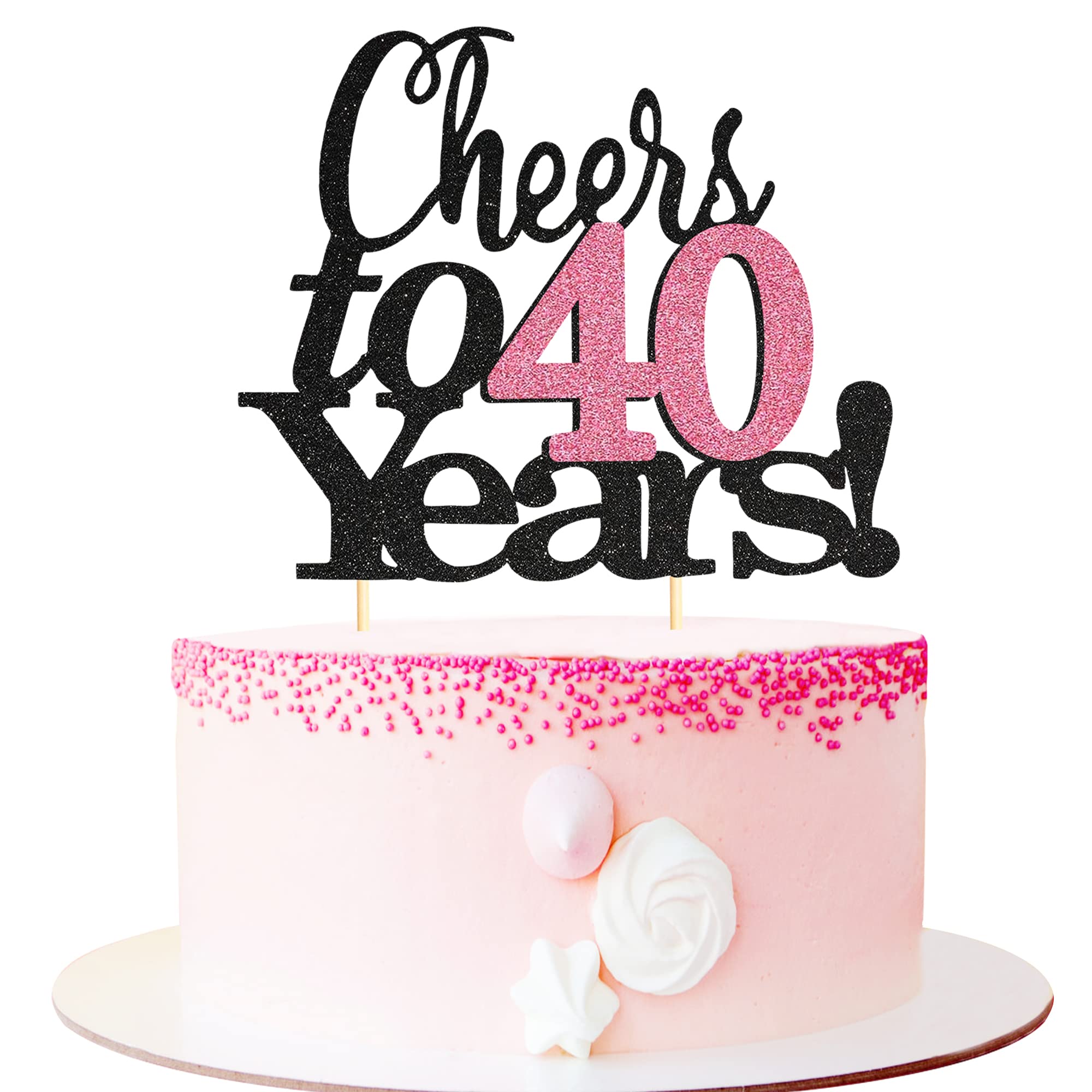 Sumerk Glitter Black Pink Cheers to 40 Years Cake Topper 40th Birthday Cake Toppers Women's 40th Birthday Anniversary Party Decorations Supplies - 1 Pack