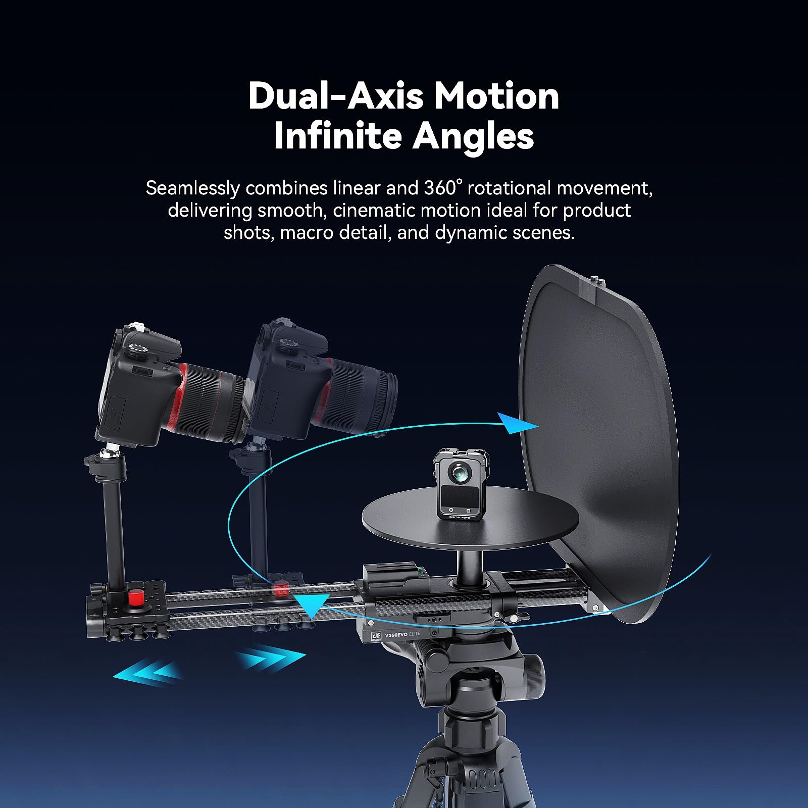 V360EVO-ELITE 360 Photo Booth à Double axe, Rotating Platform motorisée APP-Controlled, Automatic Turntable pour DSLR, Product Photography, vidéo, Time-Lapse et Stop Motion