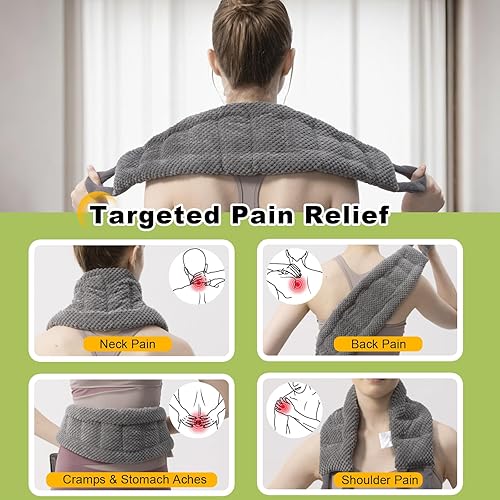 Miniatura 10 de UNCN Almohadilla térmica larga para cuello y hombros para espalda, 31 x 5.9 pulgadas, apto para microondas, paquete de calor húmedo grande, compresa