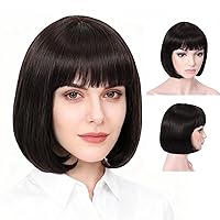 Vista 13 de Onedor Peluca Bob de Cabello Corto y Liso de 10 Pulgadas para Disfraz Cosplay Flapper (1001# - Blanco)
