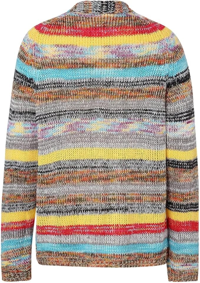 2024New Striped Cardigan Sweaters for Women,Rainbow Striped Sweater Multi Colored Cardigan Rainbow Cardigan Women3
