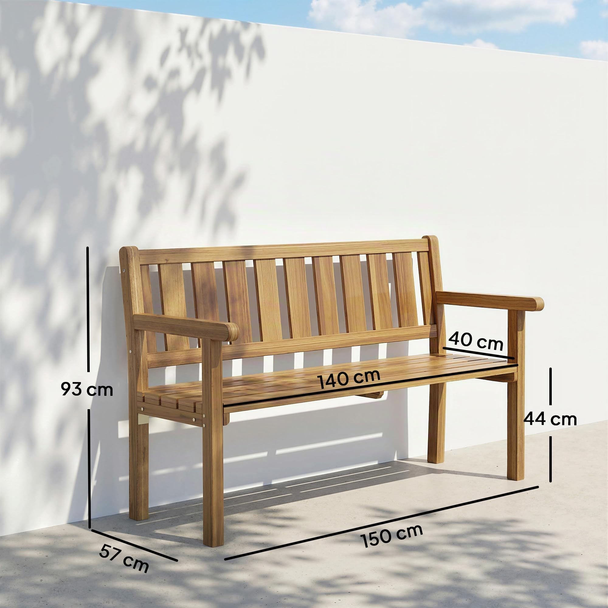 Outsunny Panchina da Giardino da 2 Posti a Doghe 150x57x93 cm Color Teak | Panchina da Esterno in Legno di Abete, Stile Country, Panca per Terrazza Patio e Cortile