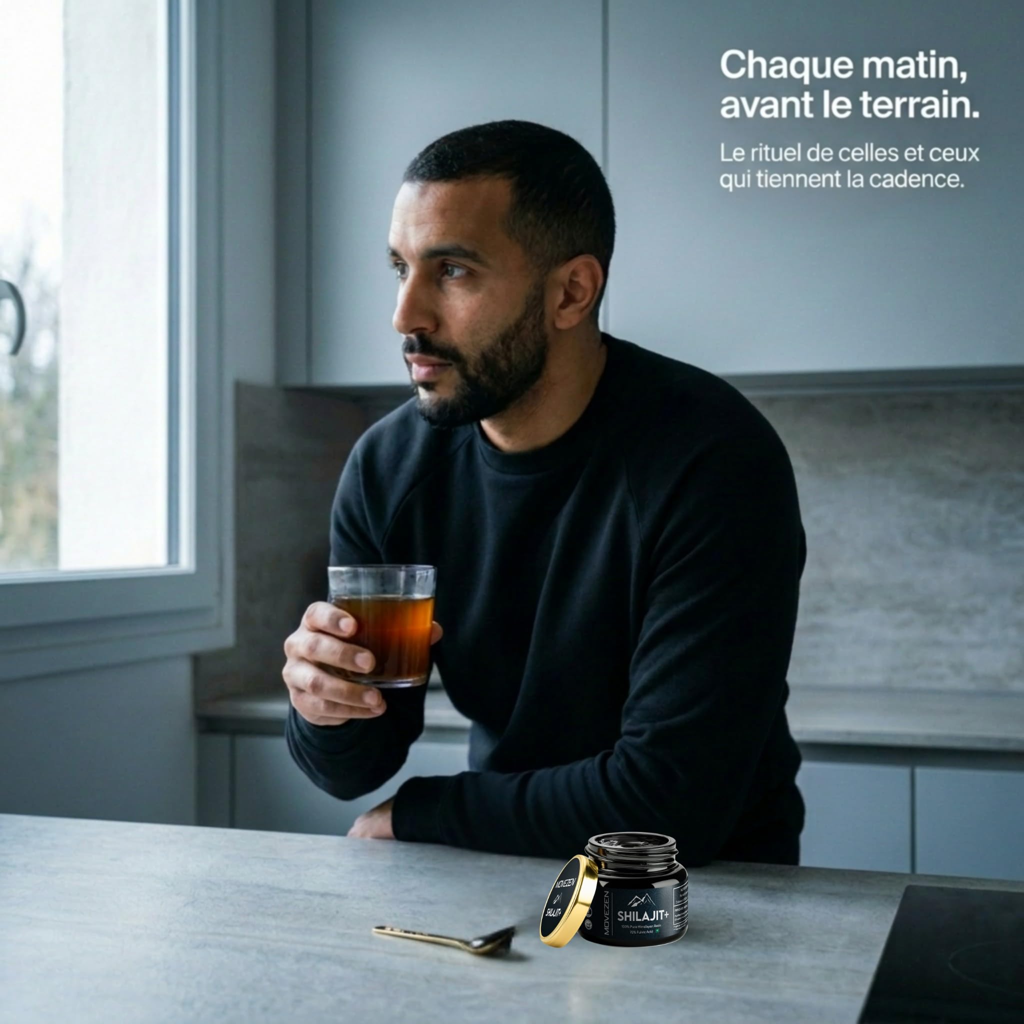 Shilajit+ Movezen, Résine de Shilajit Pure Naturelle 30 g, +75% Acide Fulvique, Himalaya 5000 m, 85 Minéraux & Oligo-Éléments, Analysé Eurofins France, Sans Additif, 600 mg, 50 Jours, Halal, Cuillère