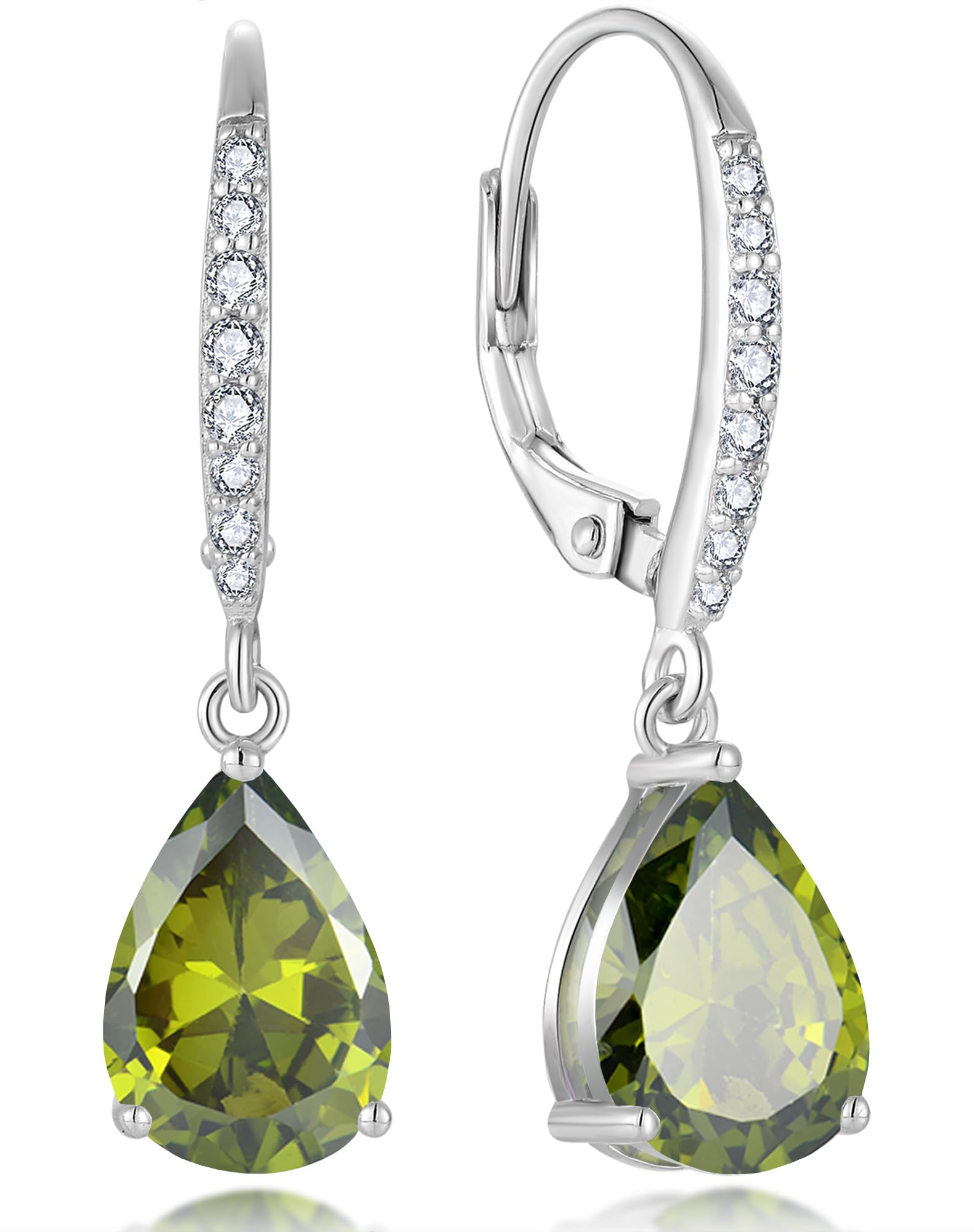 YL Teardrop Butterfly Dangle Earrings for Women, Solid 925 Sterling Silver 18K White Gold Plated Pear Cut Birthstone Halo Leverback Jewelry Gifts