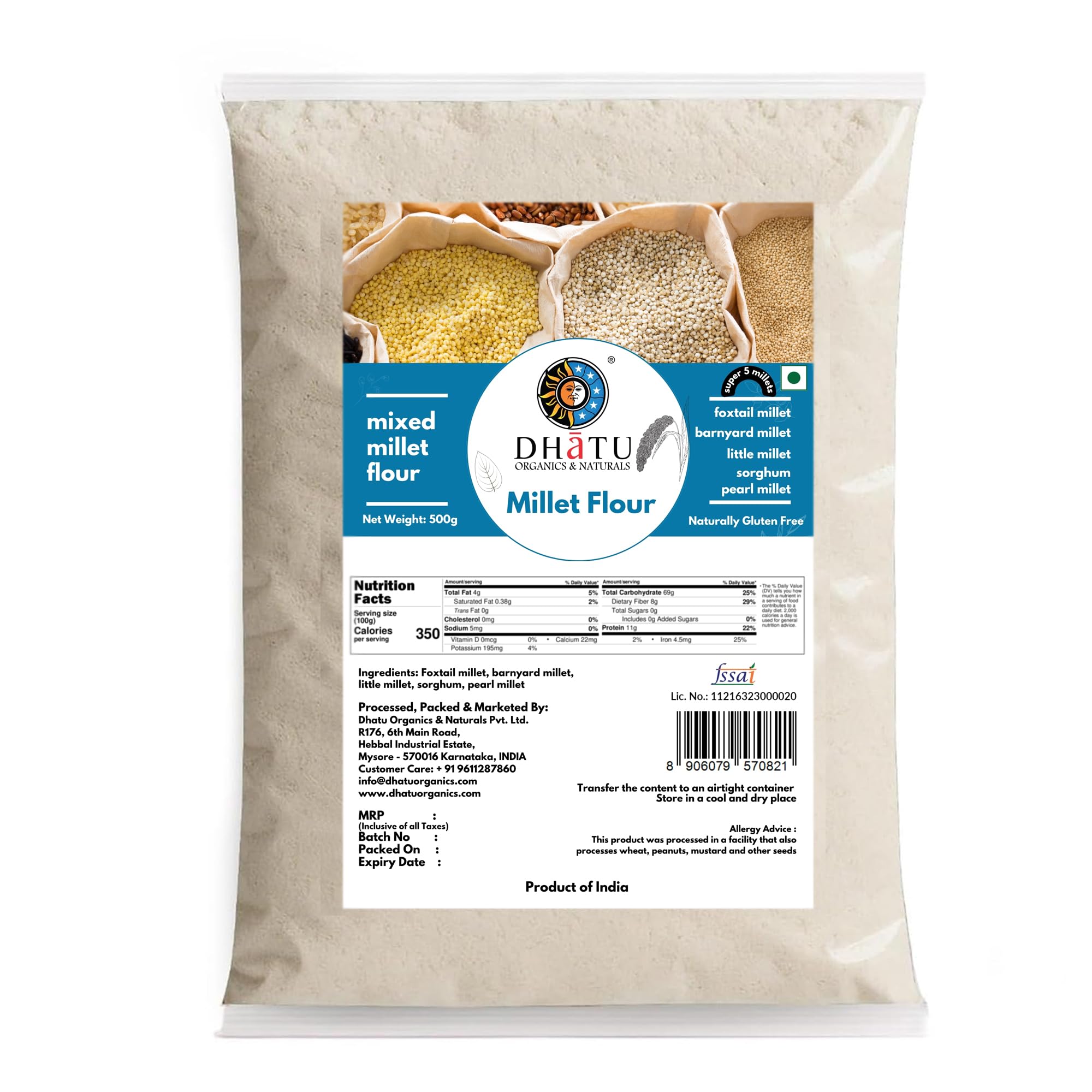 Dhatu Organics Mixed Millet Flour | Nutritious Blend of Foxtail, Pearl, Kodo & Barnyard Millets