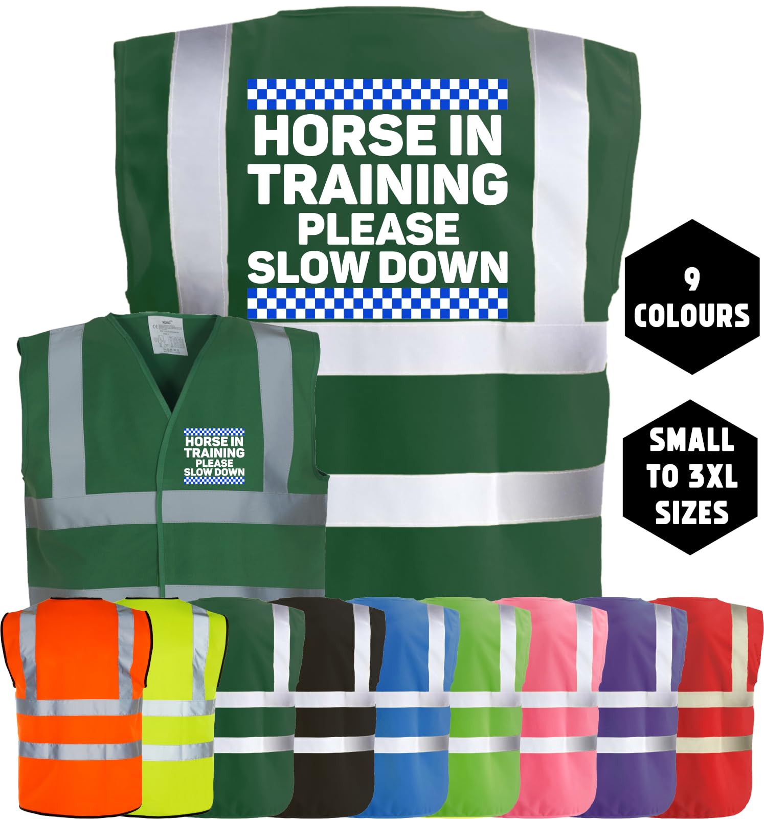 Corporate Togs HORSE IN TRAINING SLOW DOWN Equine Hi-Vis Vest - Equestrian Safety Waistcoat Tabard, Fully EN471 and Fastening Vest - Image 2