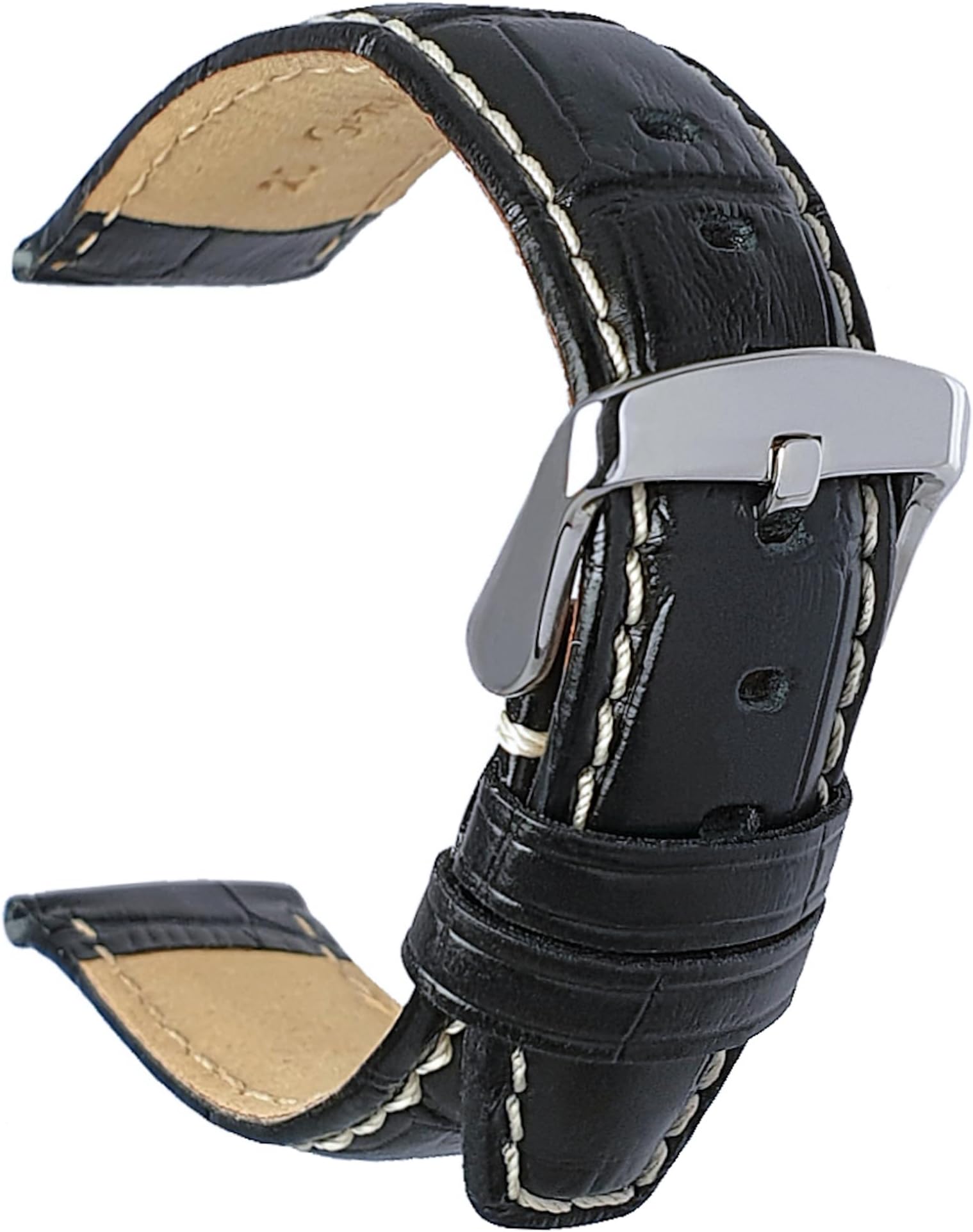 Alligator Grain Leather Watch Strap Padded Calf Black