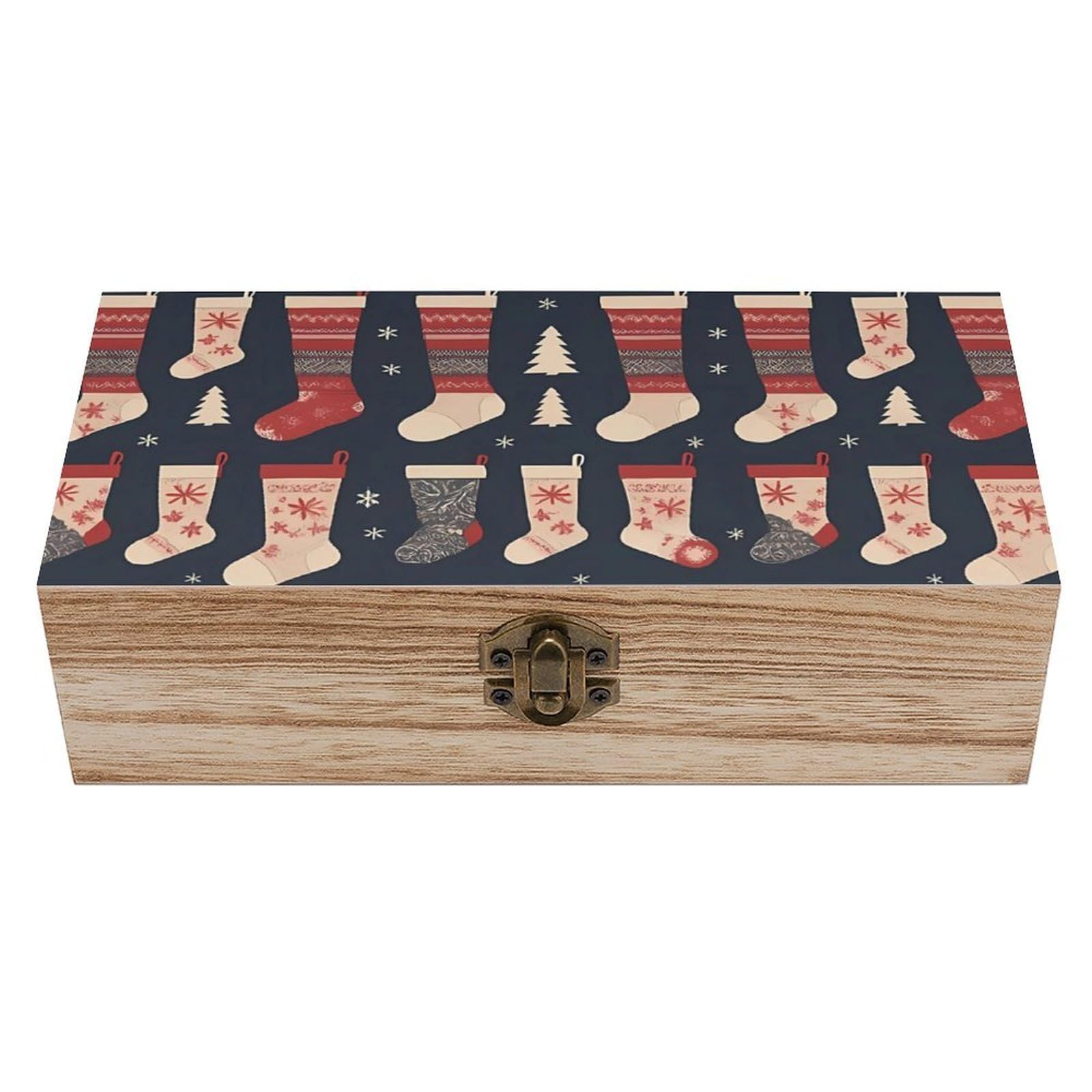 Oudrspo Retro Xmas Stockings Retro Wooden Storage Box Keepsake Jewelry Decorative Art Storages Box Gift Boxs