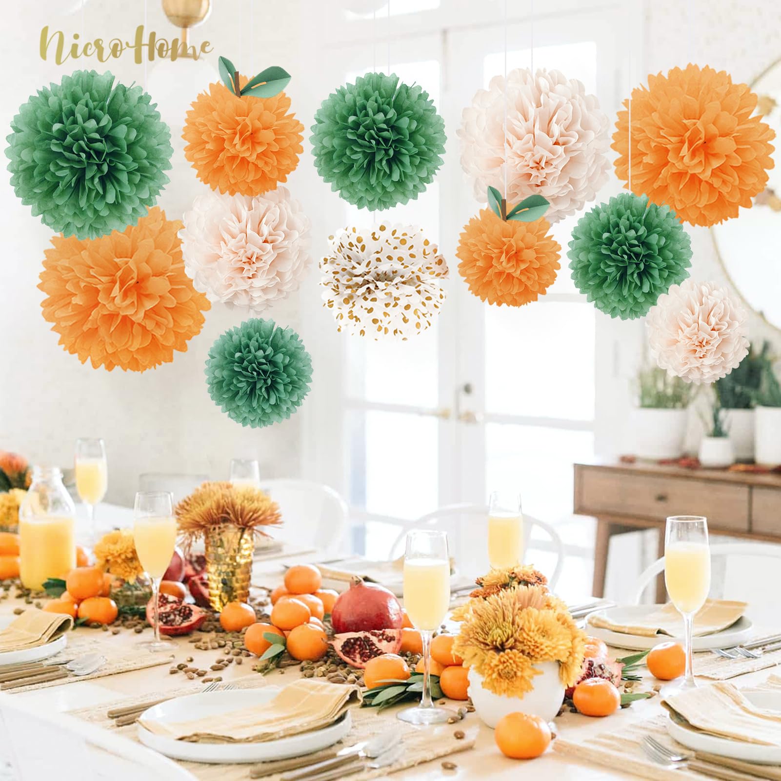 Lot De 12 Pompons En Papier De Soie - Tailles 20, 25, 30 Cm - Couleurs Vert Sauge, Kaki, Beige, Vert Clair - Déco Mariage, Anniversaire - 5