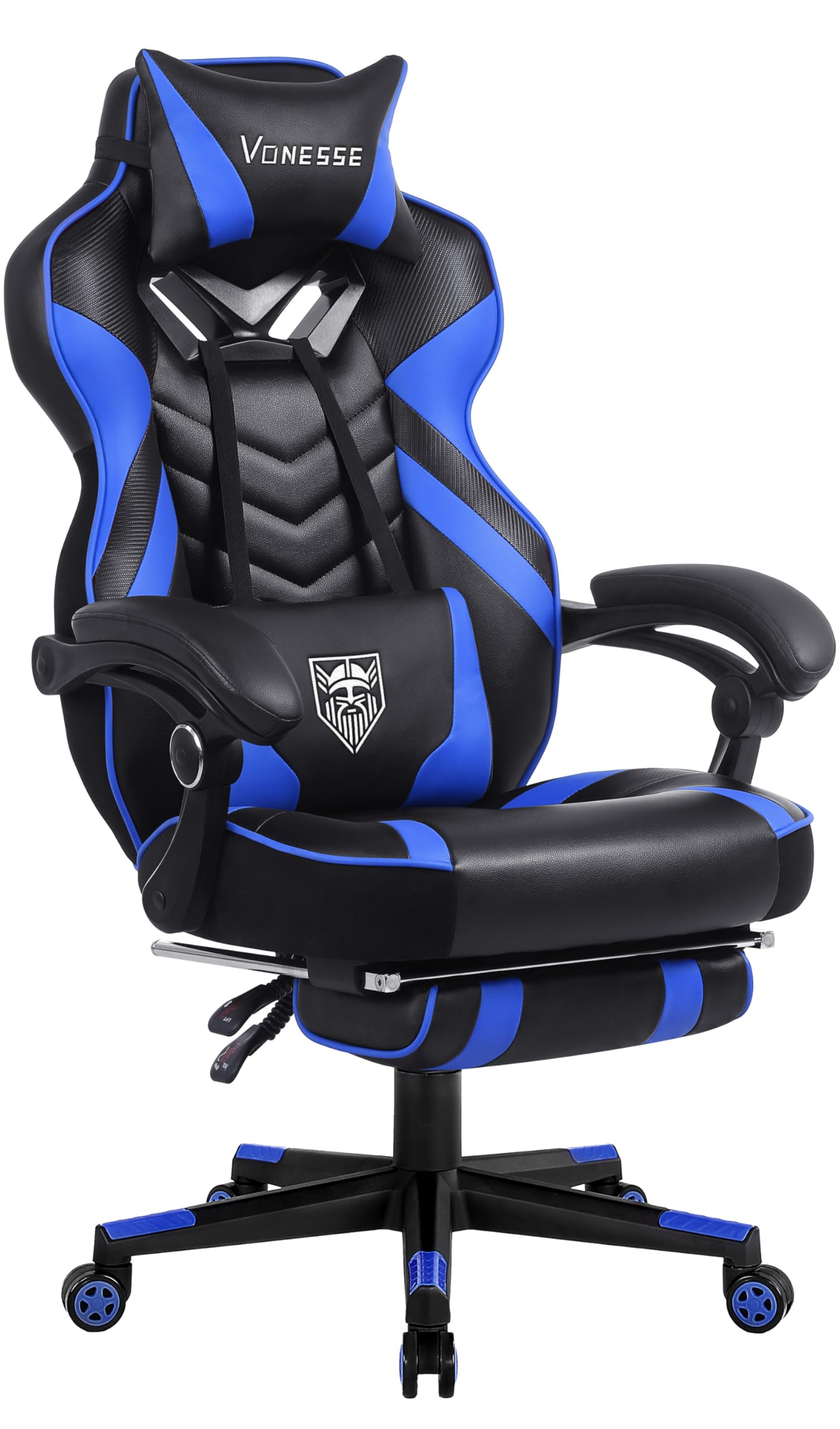 Vonesse Gaming Chair for Adults,Reclining Gamer Chair with High Back,Big and Tall Gaming Chairs with Footrest,Computer Chair with Massage(Black/Blue)
