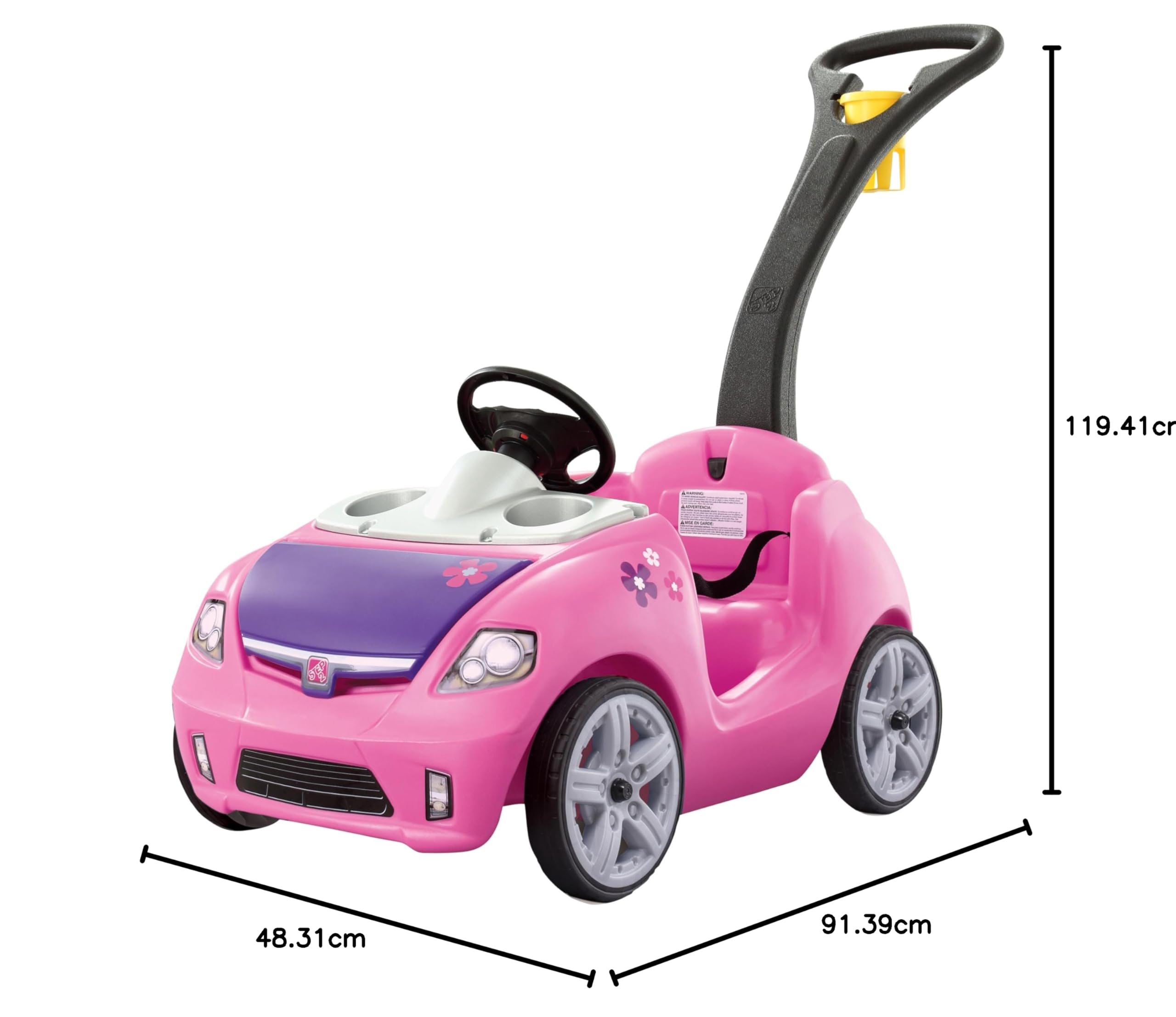 Step2 Whisper Ride Coche para ninos en Rosa | Carro Infantil con Barra de Empuje | Vehiculo para ninos/Juguete a Partir de 1.5 Anos