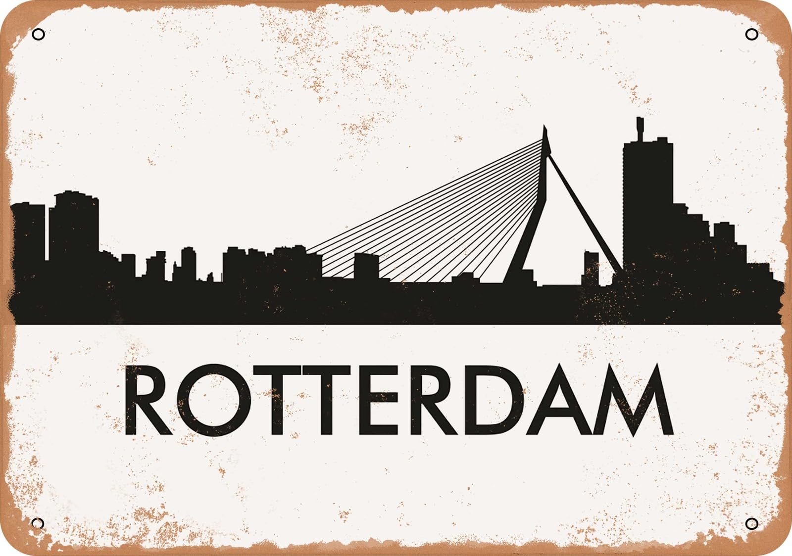 Miaomansenstore Metal Sign - Rotterdam Skyline - Vintage Look Home Decor