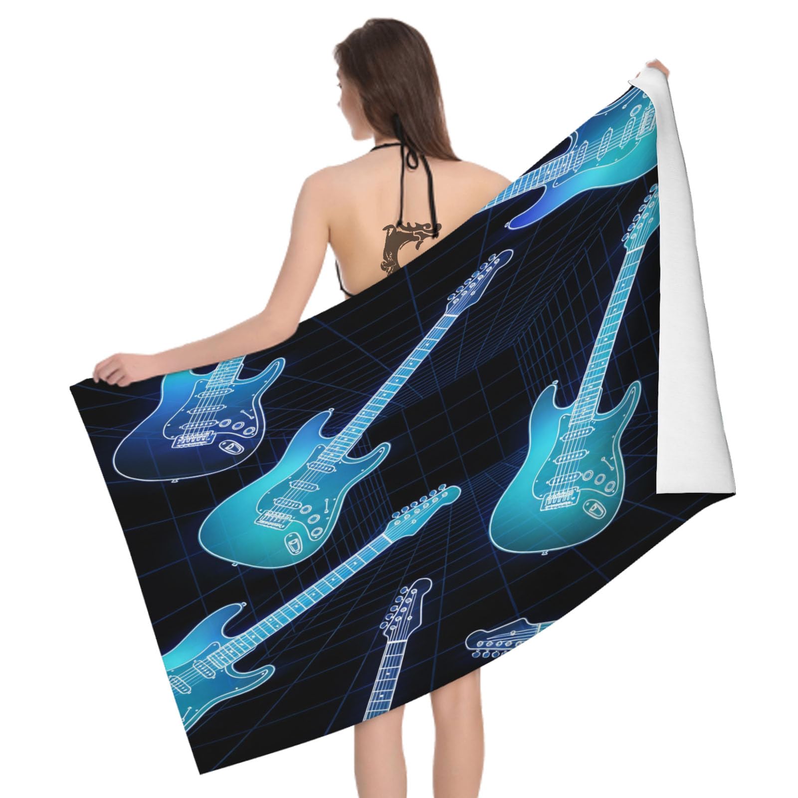 Leichong 3D Guitar Beach Towel Microfiber Soft Quick Dry for Adults, Chic Bath Towel Lightweight Soft Absorbent for Travel Swimming Pool Sports, 75 x 150 cm