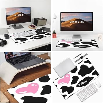 15.8x29.5 in Large Gaming Mouse Pad Black White Milk Cow Print Gaming Mouse Pad with Stitched Edge Anti-Slip Rubber Base Computer Mouse Mat