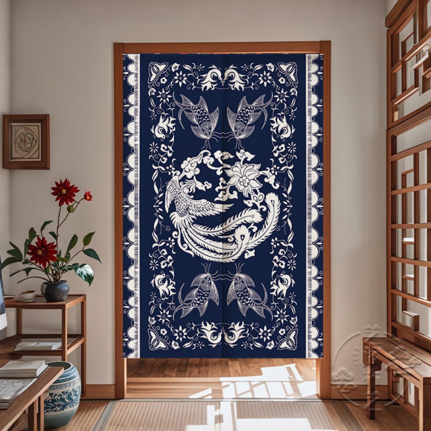 Guest Ruyunlai M09 Blue Pattern Japanese Noren Doorway Curtain, 90X150cm