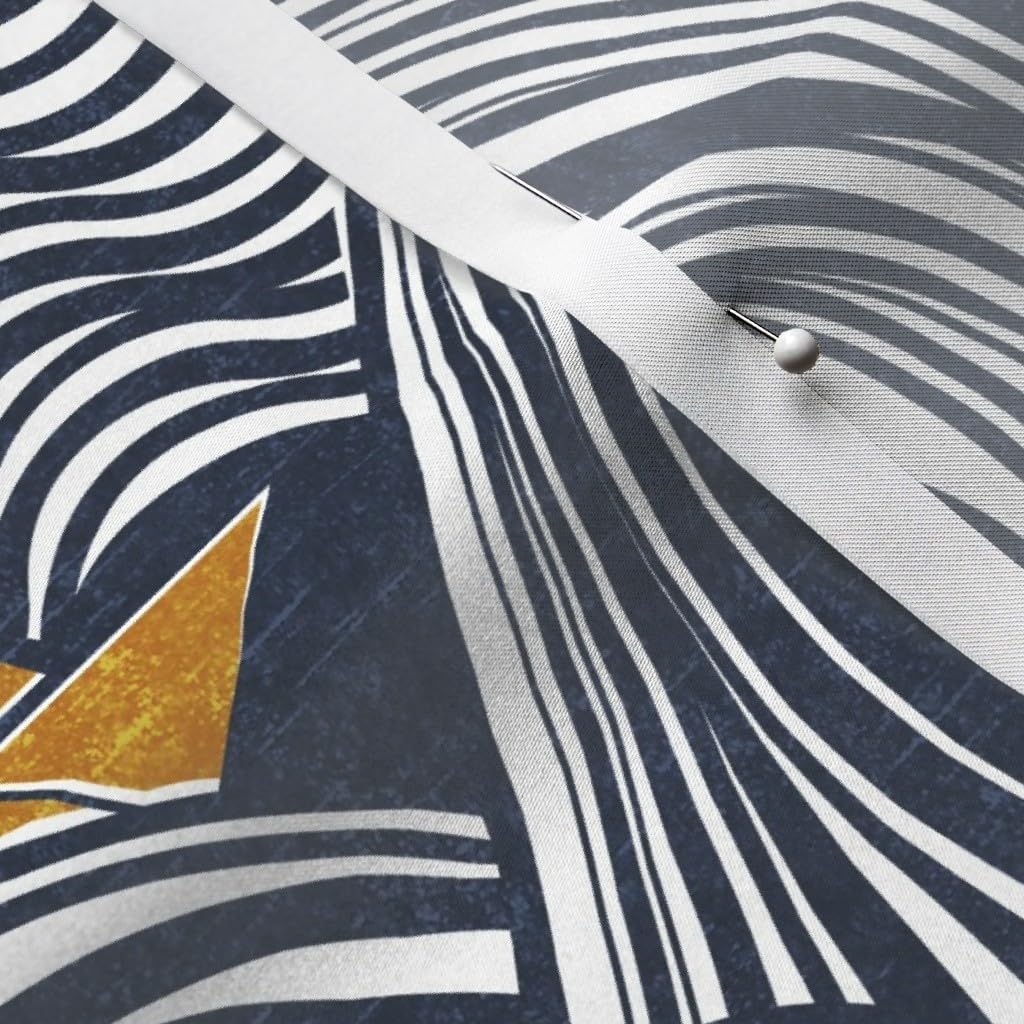 Spoonflower Fabric - Sea Adventure Blue Japanese Waves Ocean Printed on Satin Fabric by The Yard - Sewing Lining Apparel Fashion Blankets Decor