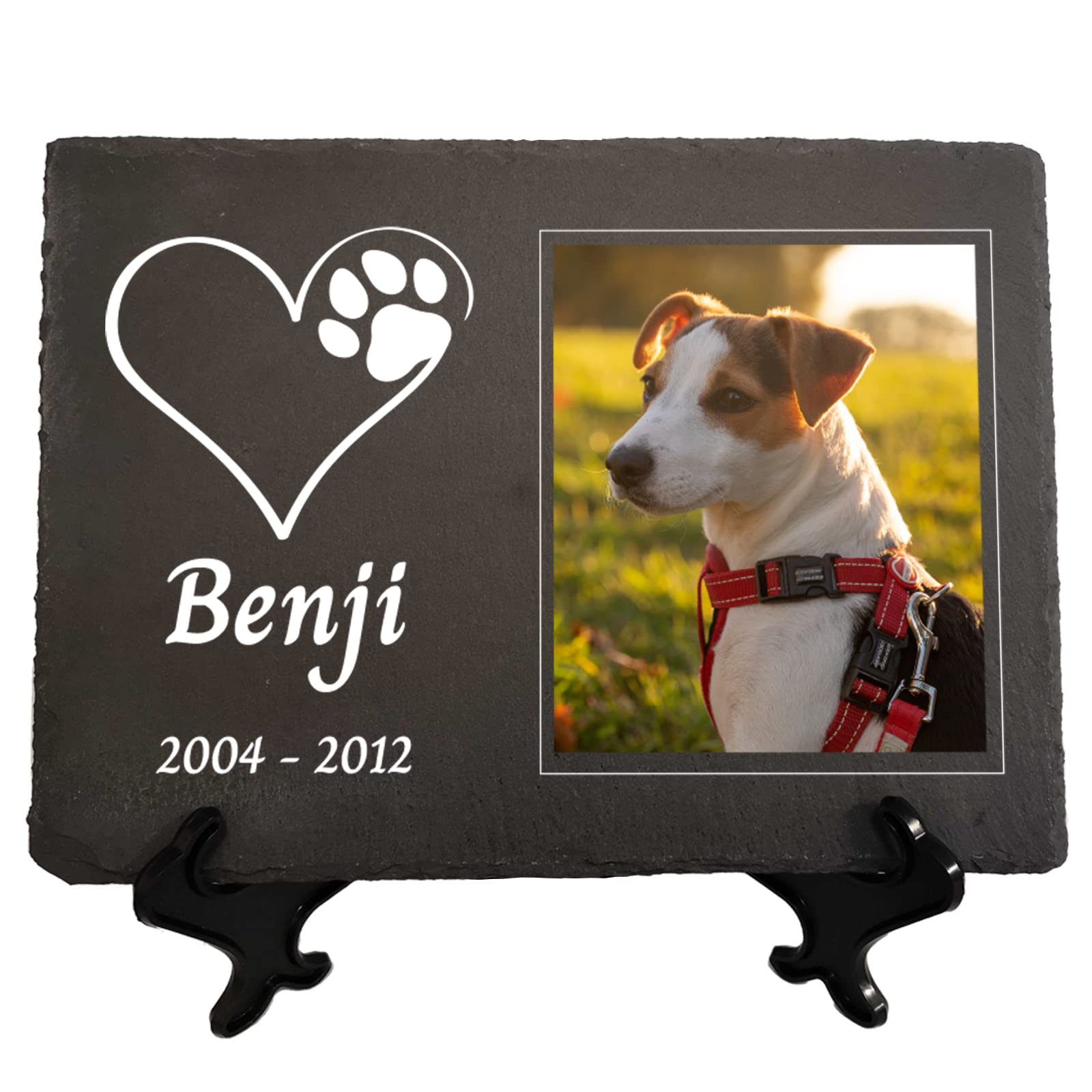 Extra Large 29cm x 20cm Personalised Pet Memorial Photo and Memory Slate Plaque with Optional Stand