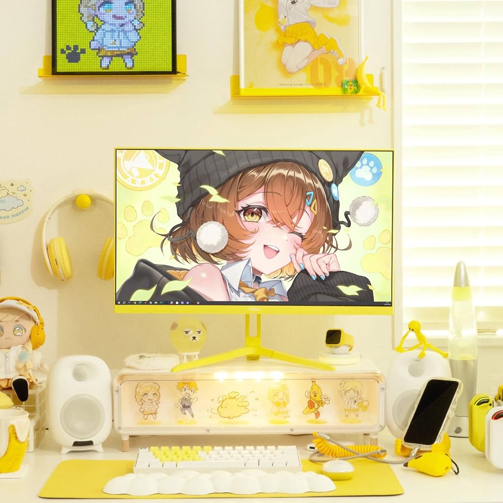 黃黃　　モニター 初となるイエローカラーのゲーミングモニターとモニターアームを