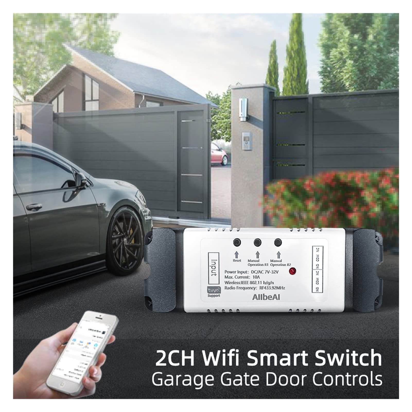 Garagentorsteuerung Tuya Smart. WIFI 2CH Switch Module for Lichter Garage Tür Tor, DC 5V 12V 24V 32V, 2 Kanal-Taste RF 433 Mhz Fernsteuerungsrelais Einfaches Öffnen und Schließen des Garagentors (Co
