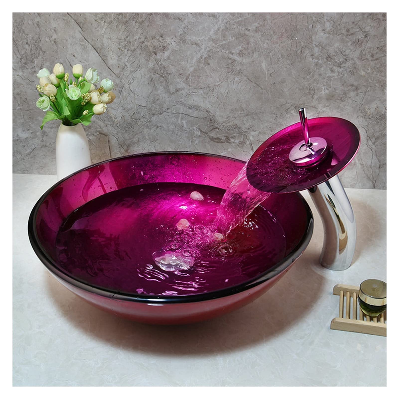 Sjdopulse B Countertop Wash Asin, Unique Countertop Washbasin, Made Of Tempered Glass For The Athroom, Worktop For The Athroom, Washroom Cabinet, Vanity, Rose Red Athroom Wash