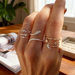 خواتم مفاصل قابلة للتكديس بتصميم بوهيمي وهندسي للارتداء اليومي، إكسسوار للحفلات والعطلات، طقم خواتم من خليط معدني للنساء