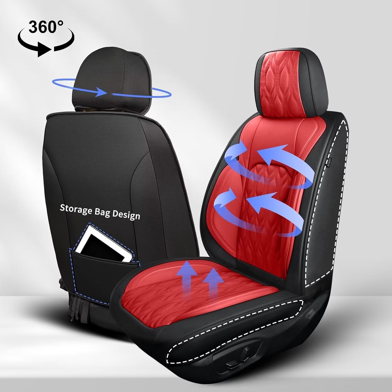 DISUTOGO 2 Front Car Seat Covers Fit for GMC Canyon:2015-2025 Faux Leather Automotive Seat Covers Waterproof Car Seat Protector with Airbag Compatible(2 Seats, Black&Red)