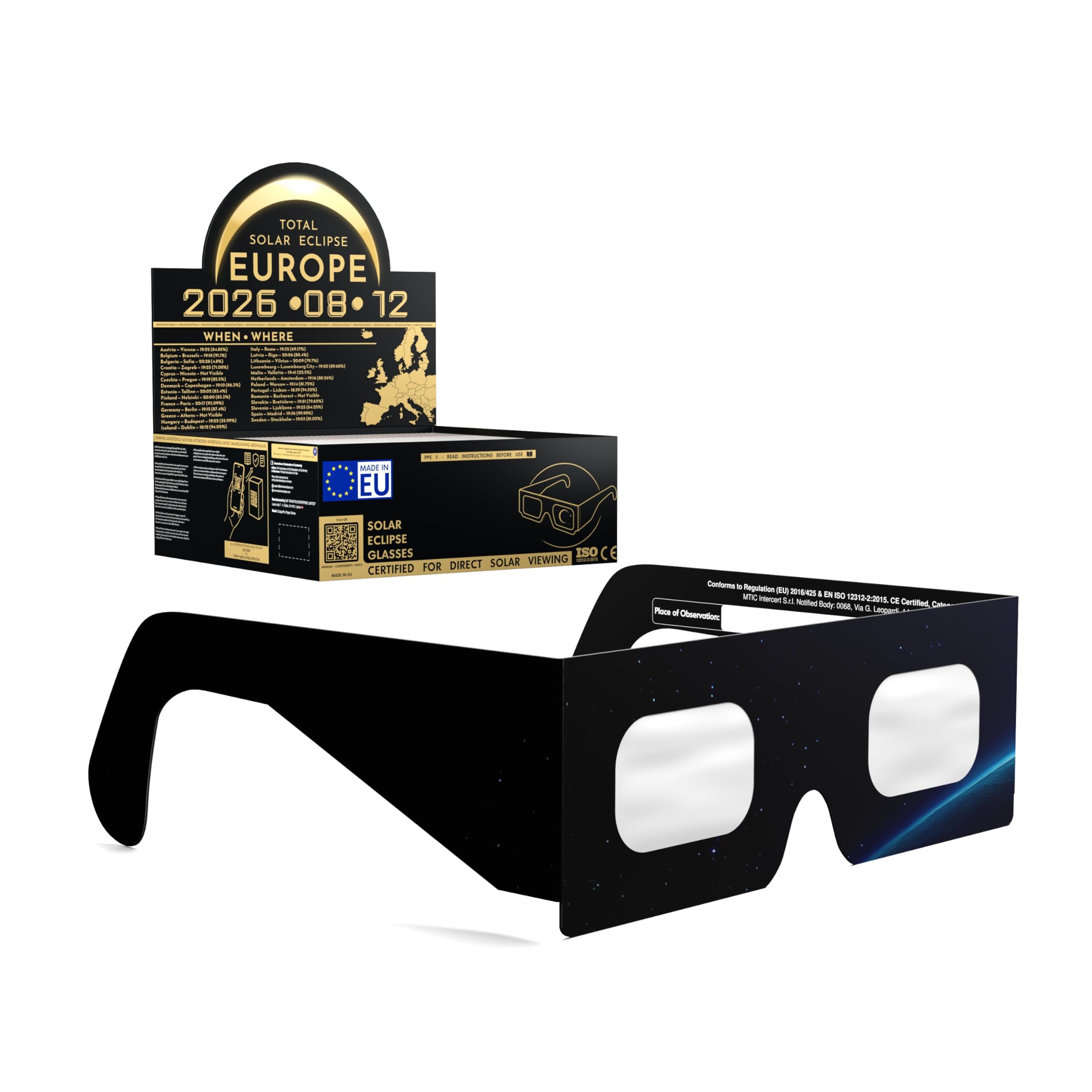 Solar Eclipse Glasses ISO 12312-2 CE Certified | Safe Solar Viewing Glasses UK | Paper Cardboard Frame | Total Solar Eclipse August 2026 | Made in EU | 50 Pack | Orbiter โ image 1
