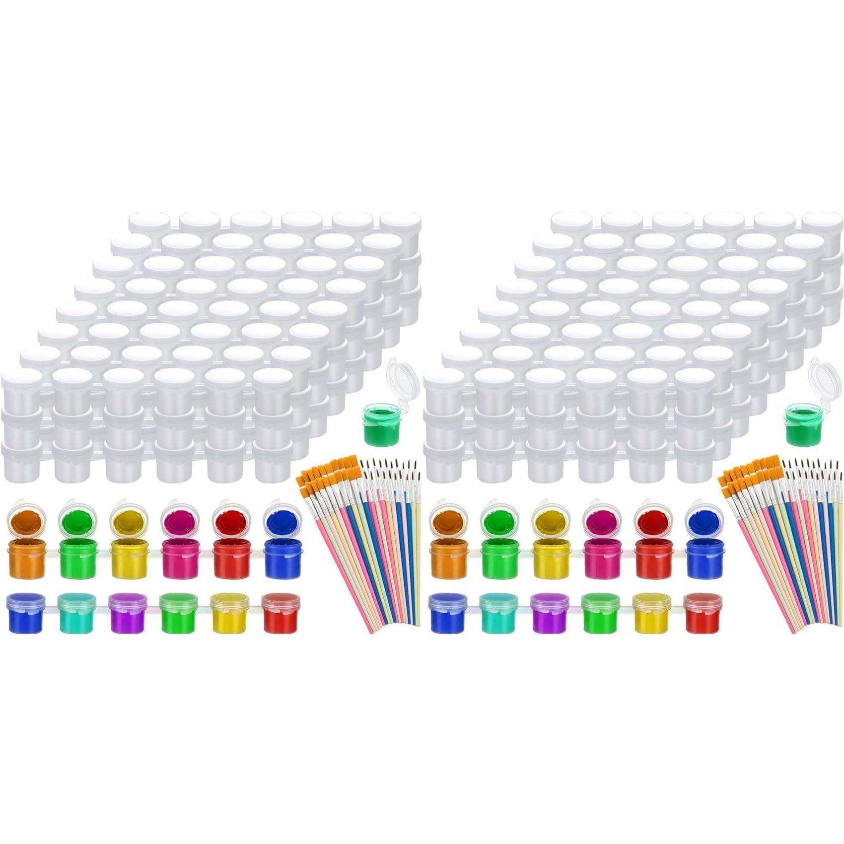 Jnchdghwa 300Pcs Paint Pot with Lid & 100Pcs Paint Brushes,0.17oz Empty Paint Containers with Lids,for Kids Classrooms Schools Art