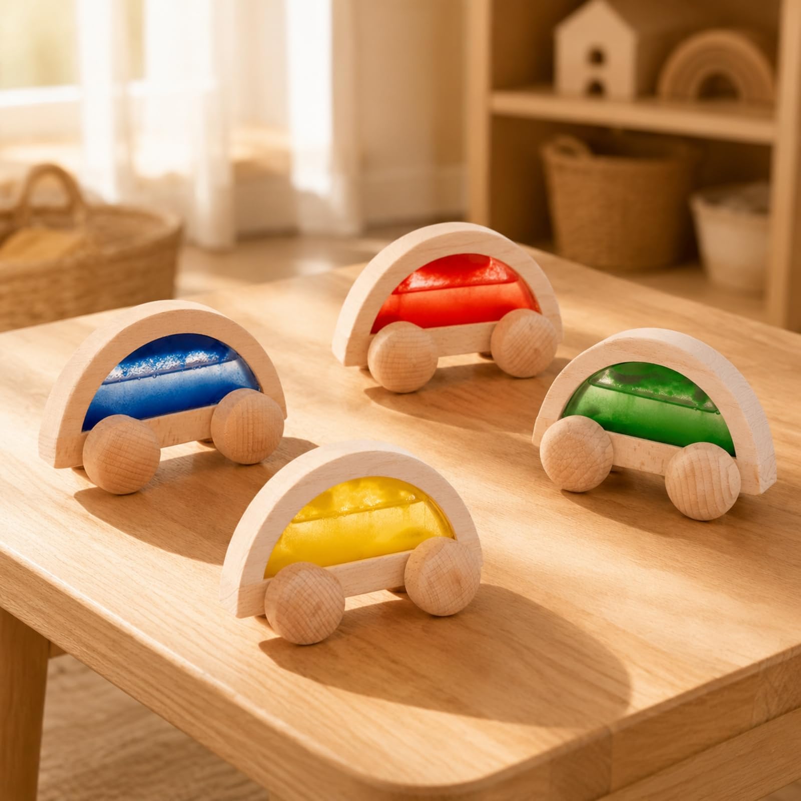 predolo Blocco Sensoriale in Legno Didattico | Riconoscimento dei Colori, Macchinina Sensoriale in Legno con Display a Particelle, Visivo