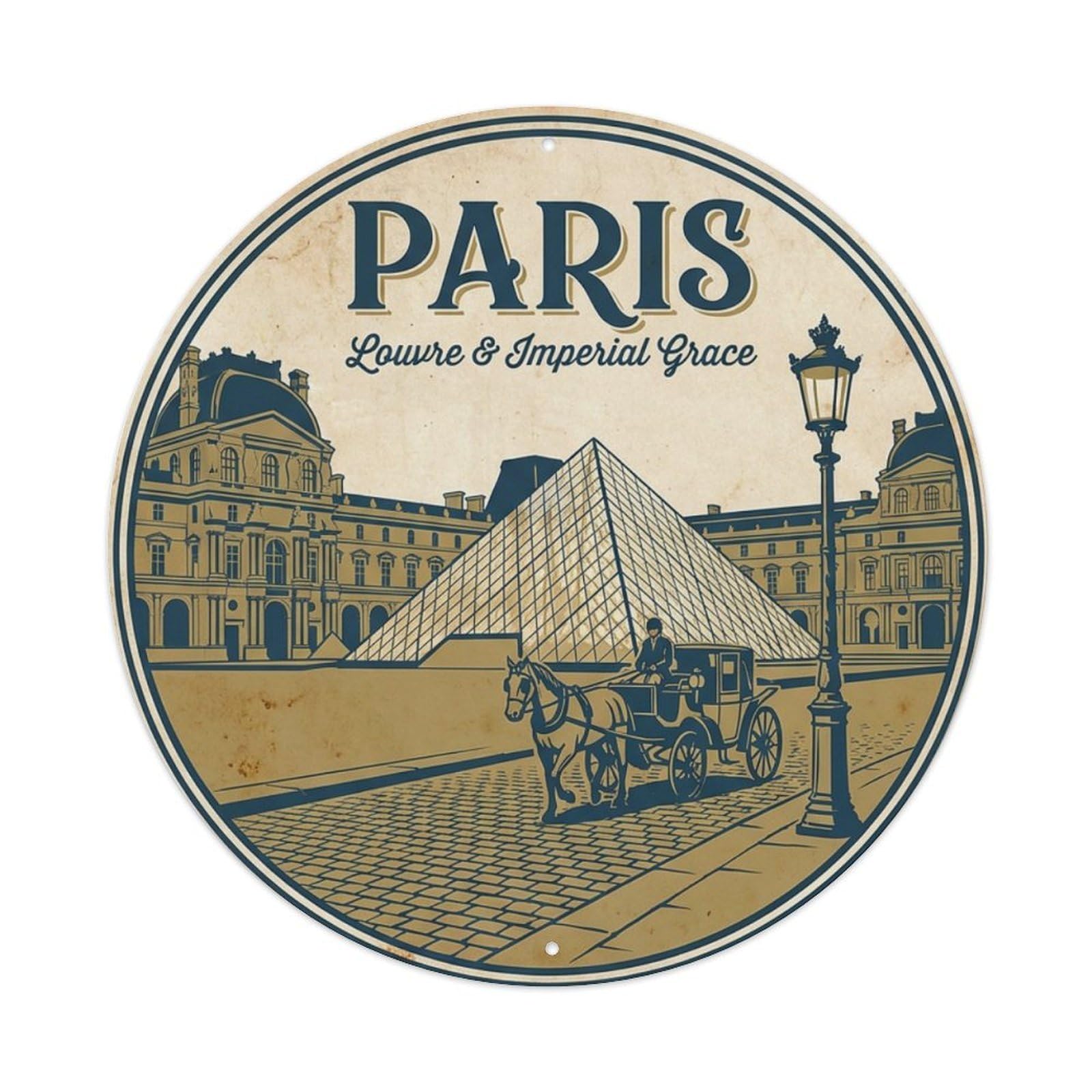 Olhnbad Style Heritage City Louvre Pyramid Paris Travel Metal Tin Sign