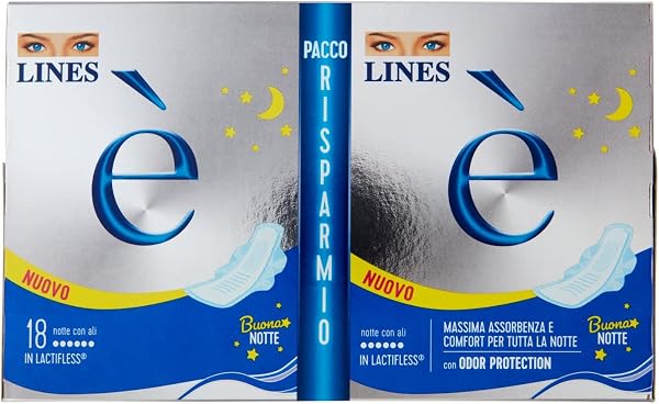 Lines È Notte Con Ali Assorbenti in Lactifless, Pacco Scorta, Confezione da 18 pezzi - 1