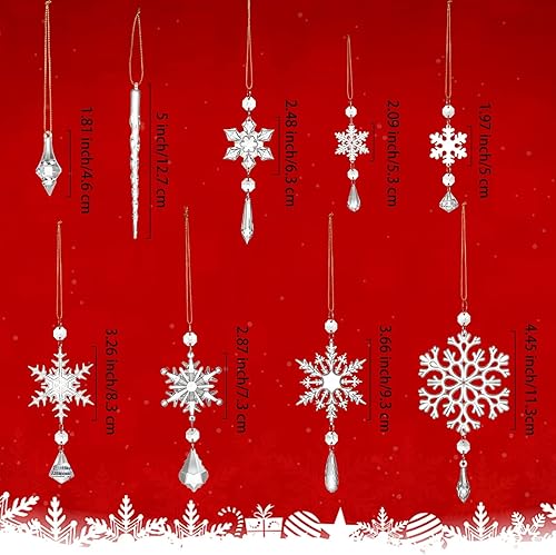 Miniatura 3 de UPINS 20Pcs Crystal Christmas Ornaments for Christmas Tree Decorations, Hanging Acrylic Snowflake Drop Icicle Set for Chirstmas Tree Wall Party New
