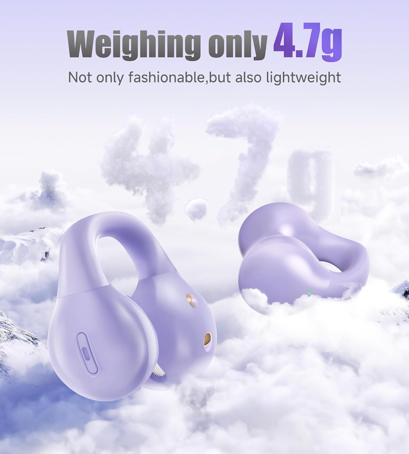King Lucky i21 Open Ear Clip On Earbuds Wireless Bluetooth Ear Clip Headphones with Mic,Noise Cancelling, Waterproof IPX4,for Small Ears,Perfect for Running,Sports,Glasses Wearers (Purple) - Image 3