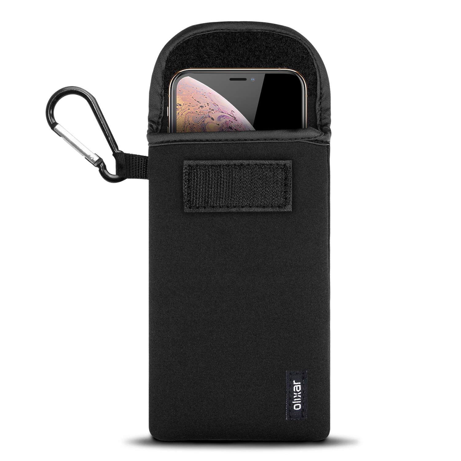 Olixar Smartphone Pouch Case - Neoprene Cover - Padded Shock & Impact Resistant - with Carabiner - Universal Design up to 6.1" - Black
