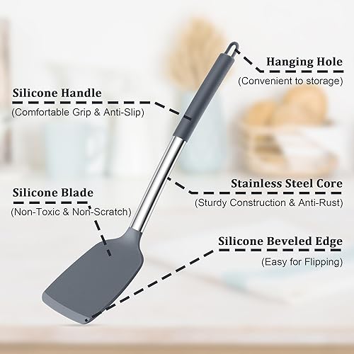 Miniatura 3 de TeamFar Juego de utensilios de cocina de silicona, 5 utensilios de cocina a prueba de calor con mango de acero inoxidable, giradorcucharaservidor de