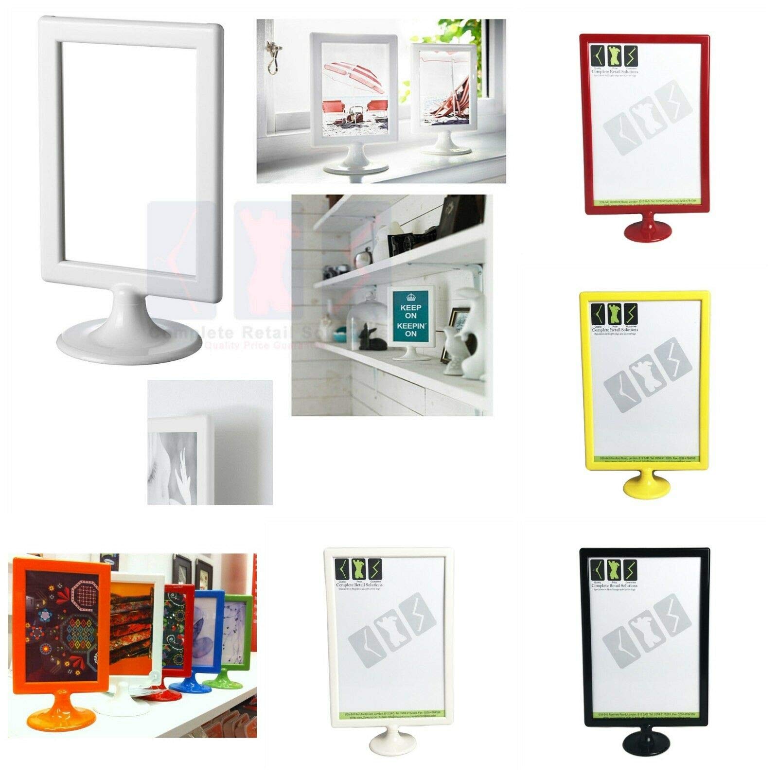 New Plastic Display Stand Sign Holder Poster Frame for Counter TOP Sale Sign (Orange, A5)